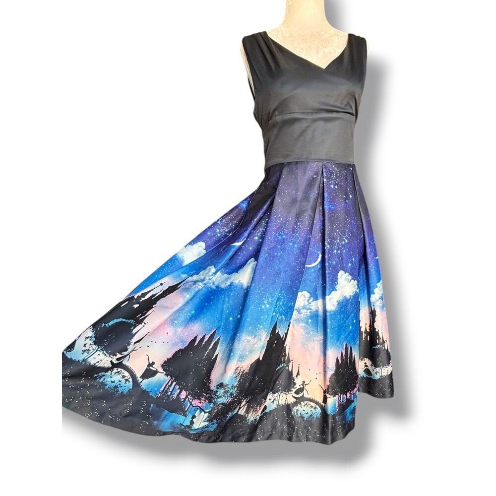 Lindy Bop Valerie Blue Castles Fairytale Swing Dress Size 6 Retro Theme Park